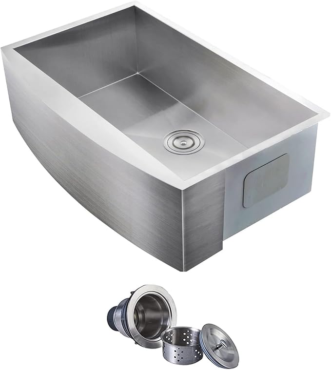 Comllen Commercial 33 Inch 304 Stainless Steel Farmhouse Sink, Single Bowl Kitchen Sinks 16 Gauge 9 Inch Deep Handmade Undermount Farm Apron Front Kitchen Sink