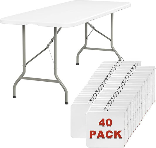 Elevon 6FT Folding Tables – Heavy Duty Portable Foldable Table with Built-in Handle, 300 lb Capacity – Ideal for Events, Parties, Crafts, Camping & Dining (40-Pack)