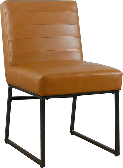 HomePop Channeled Metal Dining Chair | HomePop Home Décor | Single Pack - Caramel Brown Faux Leather