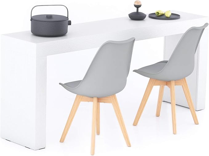 Mobili Fiver, Evolution Dining Table 70.9 x 15.7 in, Ashwood White with Two Legs, for 3 People, Modern Dining Table for Kitchen, Italian Furniture
