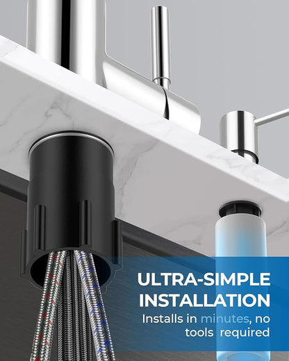 WEWE Kitchen Faucet with Pull Down Sprayer and Soap Dispenser, Polished Chrome High Arc Single Handle Stainless Steel Sink Faucet, Suitable for Farmhouse, RV & Laundry