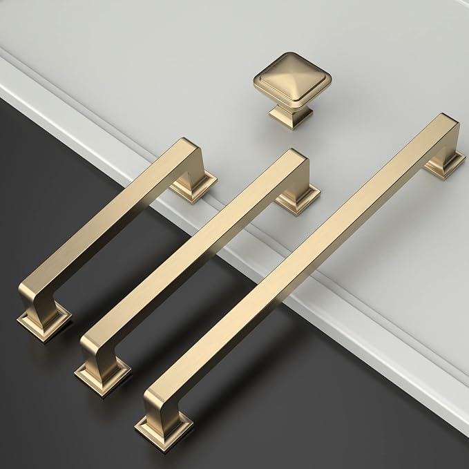 Amerdeco 30 Pack Brushed Brass Cabinet Pulls 5 Inch(128MM) Hole Centers Kitchen Cabinet Handles Cabinet Hardware Kitchen Handles for Cabinets Cupboard Handles Drawer Pulls ZH0019