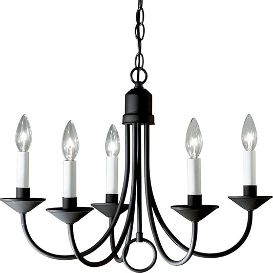 Progress Lighting Five-Light White Candles Traditional Chandelier Light, P4008-31, Textured Black