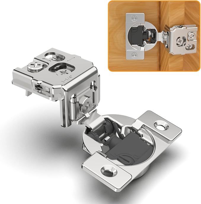 Chibery 2 Pack 1-1/4" 4D Overlay Soft Close Concealed Hinges for Face Frame Door, Control Closing Speed, Smooth Slow Self Close Hinges, Satin Nickel, 105° Open Angle Stainless Steel Cabinet Hinges