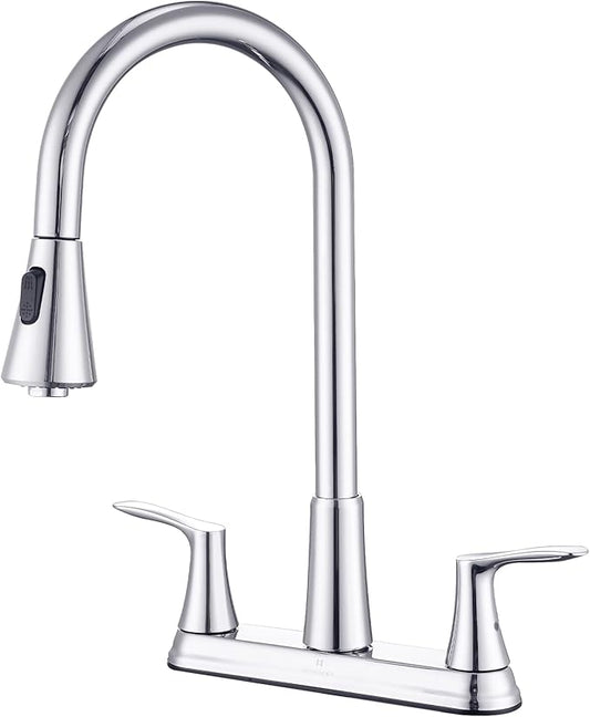 HOMELODY 2 Handles Kitchen Faucet with Pull Down Sprayer for 3 Hole Sink, 8 inch 360° Rotating Spout Centerset Kitchen Sink Faucet with Water Lines Chrome