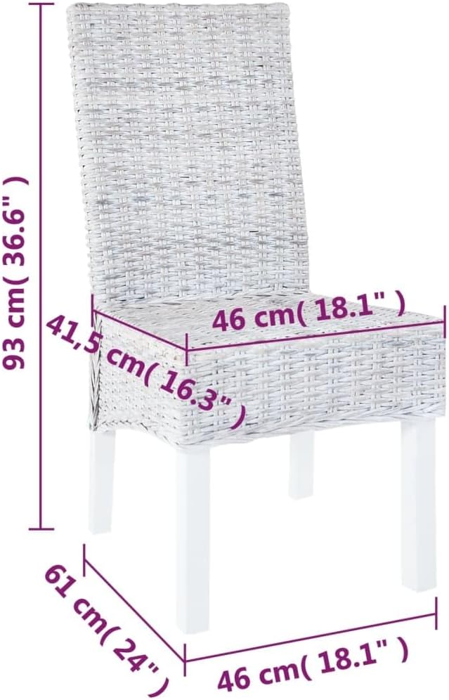Kubu Rattan Dining Chairs Set of 2 Light Brown Handwoven Mango Wood Frame Farmhouse Kitchen Chairs for Dining Room, Comedor, Vanity