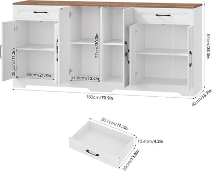 BOTLOG 2PCS Kitchen Cabinets, 71” Large Sideboard Buffet Cabinet with Storage, 72" Tall Pantry Cabinet with Microwave Stand, Wood Coffee Wine Bar Console Table for Kitchen, Dining Room, White