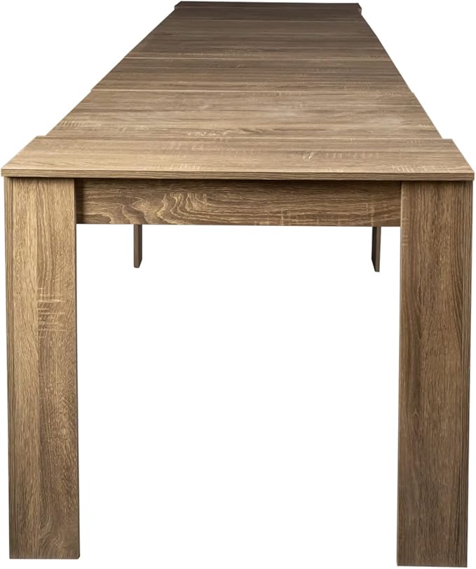 118" Extendable Island Table, Rustic Dining Table with Easy Clean, Mid Century Dining Table for Kitchen Dining Living Room, Brown