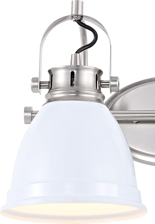 JONATHAN Y 16.25" White/Nickel 2-Light LED Vanity Light, Adjustable Wall Sconce for Bathroom Mirror, Farmhouse Bohemian Kitchen Light, Iron Black Bell Shade (JYL1115B)