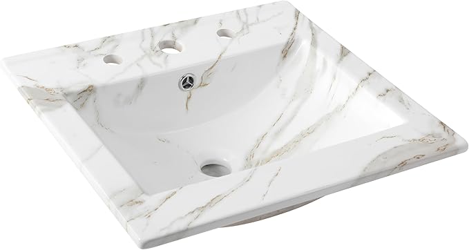JONATHAN Y SNK1000C Ancillary 3-Hole 20 in. W x 18.25 in. D Classic Contemporary Rectangular Ceramic Single Sink Basin Vanity Top, White Marble Effect