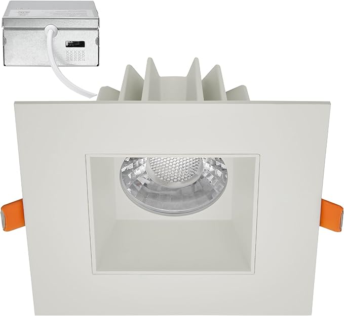 Maxxima 4 in. Ultra-Thin Recessed Anti-Glare LED Downlight, Canless IC Rated, 5 Color Temperature Selectable 2700K/3000K/3500K/4000K/5000K, Dimmable Square Stone Gray Trim, 90 CRI