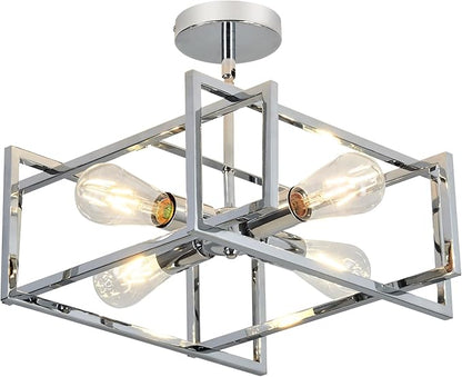 ZGLAOJT 4-Lights Ceiling Light Chrome Light Fixture Industrial Flush Mount Ceiling Light Farmhouse Chandelier Lighting for Kitchen Island Dining Room Bedroom Foyer Hallway.