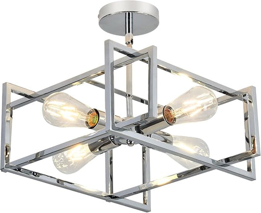 ZGLAOJT 4-Lights Ceiling Light Chrome Light Fixture Industrial Flush Mount Ceiling Light Farmhouse Chandelier Lighting for Kitchen Island Dining Room Bedroom Foyer Hallway.