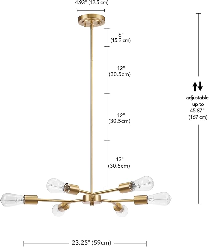 GLOBE Electric Tetra 6-Light Chandelier, Matte Brass, Adjustable Hanging Height