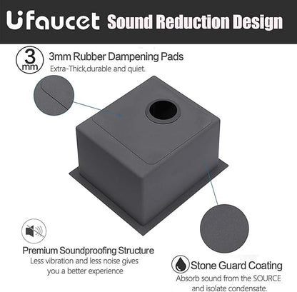 15x17 Black Bar Sink Undermount, Gunmetal Black Workstation Stainless Steel 16 Gauge Small Kitchen RV Prep Wet Bar Sink 9" Deep Single Bowl with Cutting Board