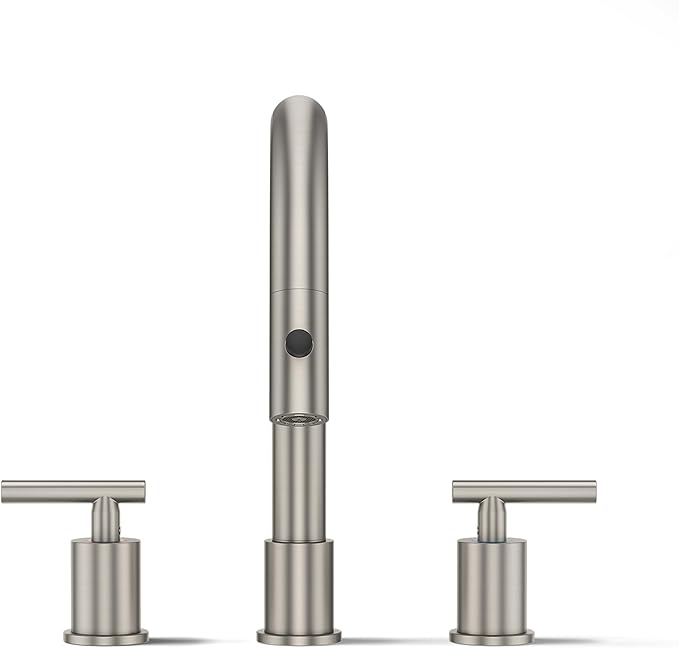 Ryuwanku Brushed Nickel Pull Down Bathroom Faucet with Pop-up Drain, 8 inch Widespread Bathroom Faucet 3 Hole with Pull Down Sprayer 2 Modes, 8'' Brushed Nickel Bathroom Faucet with Supply Lines