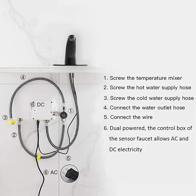Touchless Bathroom Faucet Black Dual Powered Automatic Faucet Auto Sensor Motion for Bath Tub Lavatory Vanity Sink One Hole Handsfree Battery or Plug to Choose