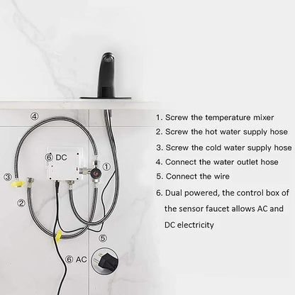 Touchless Bathroom Faucet Black Dual Powered Automatic Faucet Auto Sensor Motion for Bath Tub Lavatory Vanity Sink One Hole Handsfree Battery or Plug to Choose