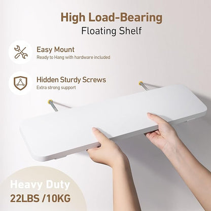 Wooden Floating Shelves for Wall, 15.7" W x 6" D x 0.6" H Large Wall Shelves, Hanging Storage Shelf with Hooks for Living Room, Kitchen, Bathroom, Bedroom Decor, White, 3 Packs