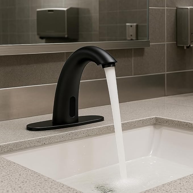 Touchless Bathroom Sink Faucet - Automatic Motion Sensor - Battery Operated for Commercial Lavatory Bathroom, Matte Black