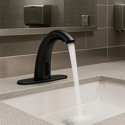 Touchless Bathroom Sink Faucet - Automatic Motion Sensor - Battery Operated for Commercial Lavatory Bathroom, Matte Black
