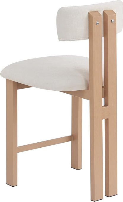 Set of 2 Modern Round Bar Stools with Low Back, 26.5" Height Upholstered Fabric Seats and Natural Iron Frame for Kitchen Island, Dining Counter, Home Bar,Natural+White