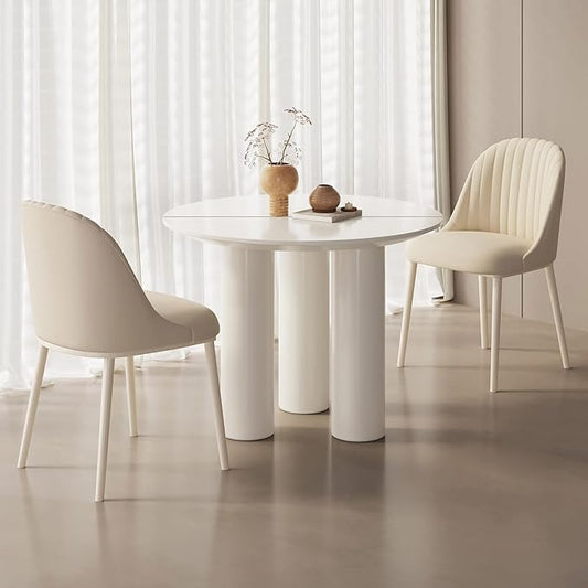 Miuuod 3-Piece Round Dining Room Table Set for 2-4 People,Small Space,Modern Kitchen Table Set with 2 Cushion Chairs,Center Coffee Table for Balcony,White