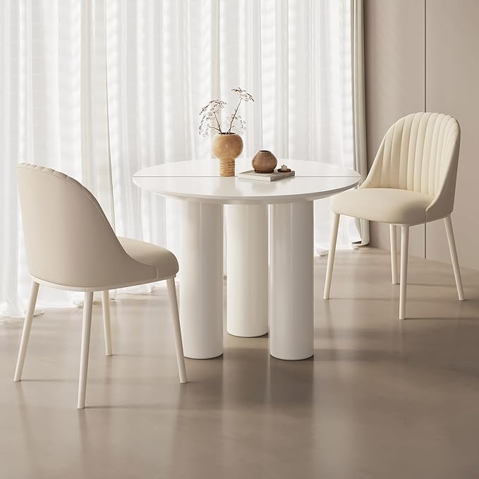 Guyii 39.37" Cream White Dining Table, Modern Round Kitchen Table, Small Indoor End Table for Kitchen, Bar, Living Room, Small Space, Easy Assembly, Table Only