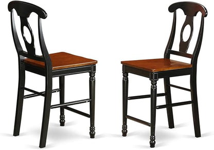 East West Furniture KES-BLK-W Kenley Counter Height Barstools - Napoleon Back Wood Seat Chairs, Set of 2, Black & Cherry