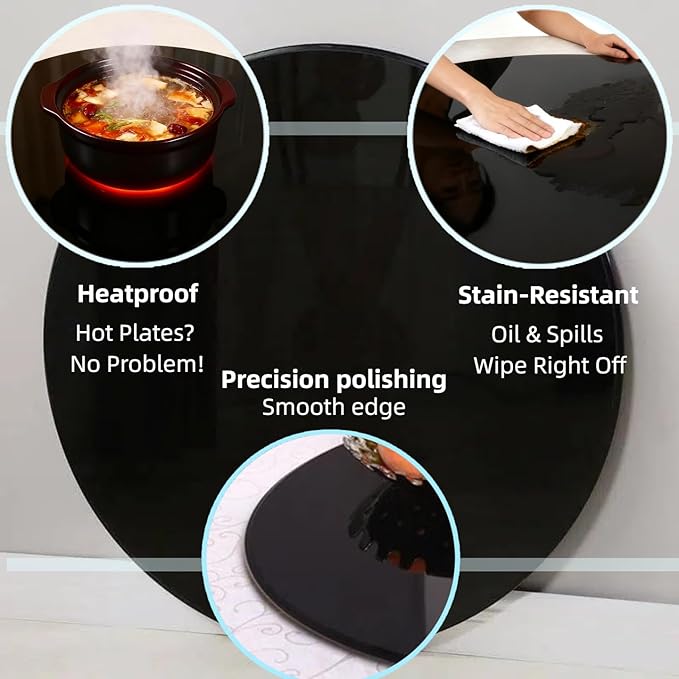 24 inch Round Glass Table Top - Black Tempered Glass Surface Protector - Safe 1/4" Thick Round Edge - Useful for Replacement,Dining Table, Patio, Coffee and End Table,Indoor & Outdoor
