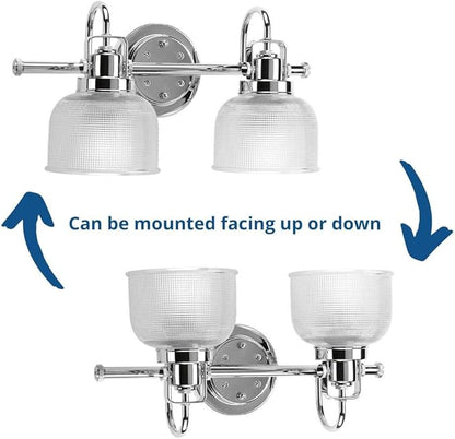 Progress Lighting 2-Light Clear Double Prismatic Glass Coastal Bath Vanity Light, Archie Collection, Indoor, P2991-15, Polished Chrome