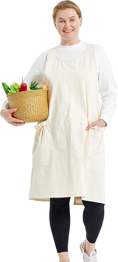 Big Plus Size Aprons for Women with Pockets Cotton Linen Baking Kitchen Cooking