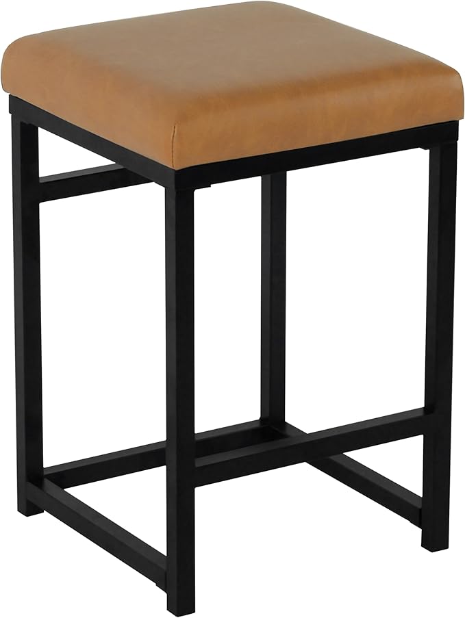 Homepop Home Decor | Modern 24-Inch Counter Stool | Backless Metal Frame Bar Stools Counter Height | Decorative Home Furniture, Carmel Faux Leather