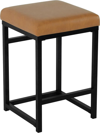 Homepop Home Decor | Modern 24-Inch Counter Stool | Backless Metal Frame Bar Stools Counter Height | Decorative Home Furniture, Carmel Faux Leather