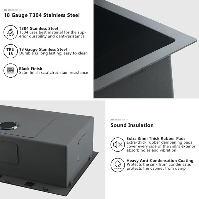 33 Black Kitchen Sink with Faucet Combo-VASOYO 33 x 22 Drop In Kitchen Sink Top Mount Black Stainless Steel Deep Single Bowl Over Mount Sinks with Faucet Combo Set