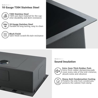 33 Black Kitchen Sink with Faucet Combo-VASOYO 33 x 22 Drop In Kitchen Sink Top Mount Black Stainless Steel Deep Single Bowl Over Mount Sinks with Faucet Combo Set