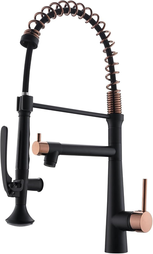 AIMADI Black and Gold Kitchen Faucet - Matte Black Kitchen Faucet Commercial Single Handle Kitchen Faucets with Pull Down Sprayer,Rose Gold Kitchen Sink Faucets