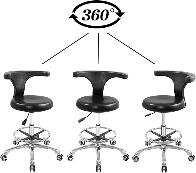 Rolling Stool Task Chair Drafting Adjustable with Wheels and Backrest Heavy Duty for Office Kitchen Medical Dentist Shop Lab and Home(with Footrest)