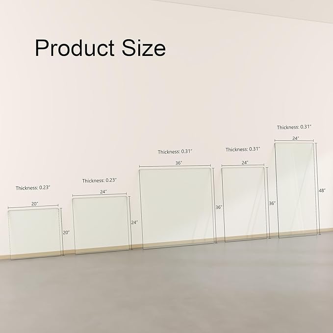 24" x 48" Tempered Glass Table Top Rectangle 0.31" Thick Flat Polished Edge Top Protector for Dining, Patio, Coffee Table (24x48 inch)