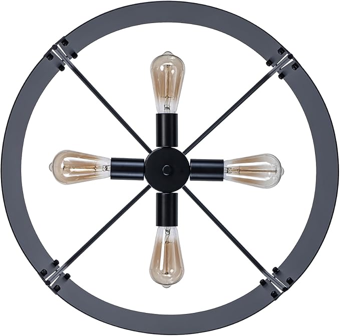 Drum Chandeliers for Dining Room,22 in Black Metal Dining Room Light Fixture Over Table, Industrial Modern Farmhouse Pendant Light for Kitchen,Entryway,Living Room