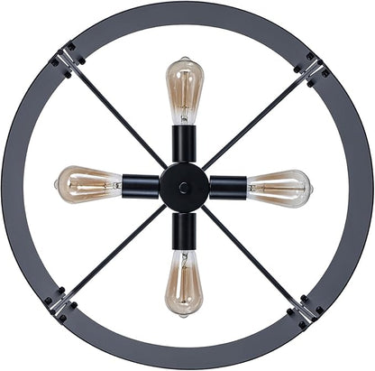 Drum Chandeliers for Dining Room,22 in Black Metal Dining Room Light Fixture Over Table, Industrial Modern Farmhouse Pendant Light for Kitchen,Entryway,Living Room