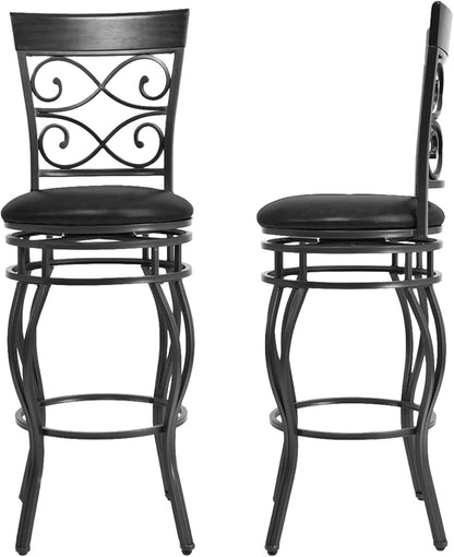 WATERJOY Retro Bar Chairs Set of 4, 360 Degree Swivel Padded Bar Stools Leather Seat Bistro Dining Kitchen Pub Metal Chairs
