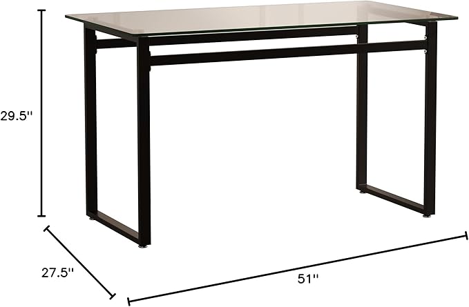51" Modern Minimalist Rectangular Glass Dining Table for 4-6 with 0.31" Tempered Glass Tabletop and Chrome Metal Legs, Writing Table Desk for Kitchen Dining Living Room (Clear&Black)