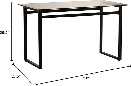 51" Modern Minimalist Rectangular Glass Dining Table for 4-6 with 0.31" Tempered Glass Tabletop and Chrome Metal Legs, Writing Table Desk for Kitchen Dining Living Room (Clear&Black)