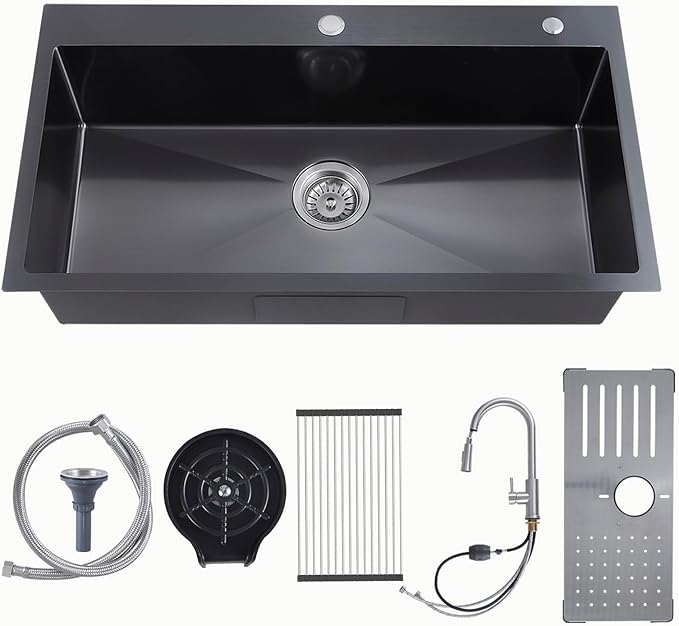 Kitchen Sink, 304 Stainless Steel Sink, Single Bowl, Drop In Kitchen Sink with Complete Accessories, Perfect for Homes, Apartments, and Modern Kitchens in All Settings(Gunmetal, 30 * 18 in)