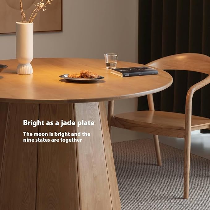 GVAwood Ash Solid Wood Round Dining Table. 59.1x59.1x29.5 inch / 150x150x75 cm/Natural Wood Color / 1.5-Meter Dining Table