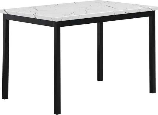 Roundhill Furniture Noyes Metal Dining Table with Laminated Faux Marble Top, Off-White