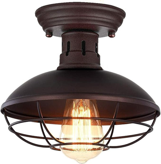 Farmhouse Flush Mount Ceiling Light - Easric Industrial Ceiling Light Fixture Rustic Copper Metal Cage Close to Ceiling Lamp E26 Base for Hallway Foyer Kitchen Porch Bronze