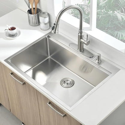 33x19 Drop In Kitchen Sink Workstation 16 Gauge Stainless Steel Single Bowl Kitchen Sink 33 Inch Topmount Over Counter Handmade 10 inch Deep Basin