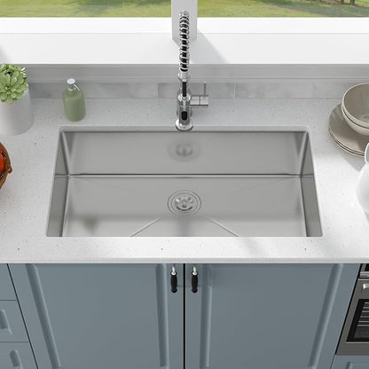 33 Inch Undermount Kitchen Sink - 33x19 Stainless Steel Kitchen Sink T304 18 Gauge Undermount Sinks Single Bowl Handmade Sinks Under the Counter, 9" Deep